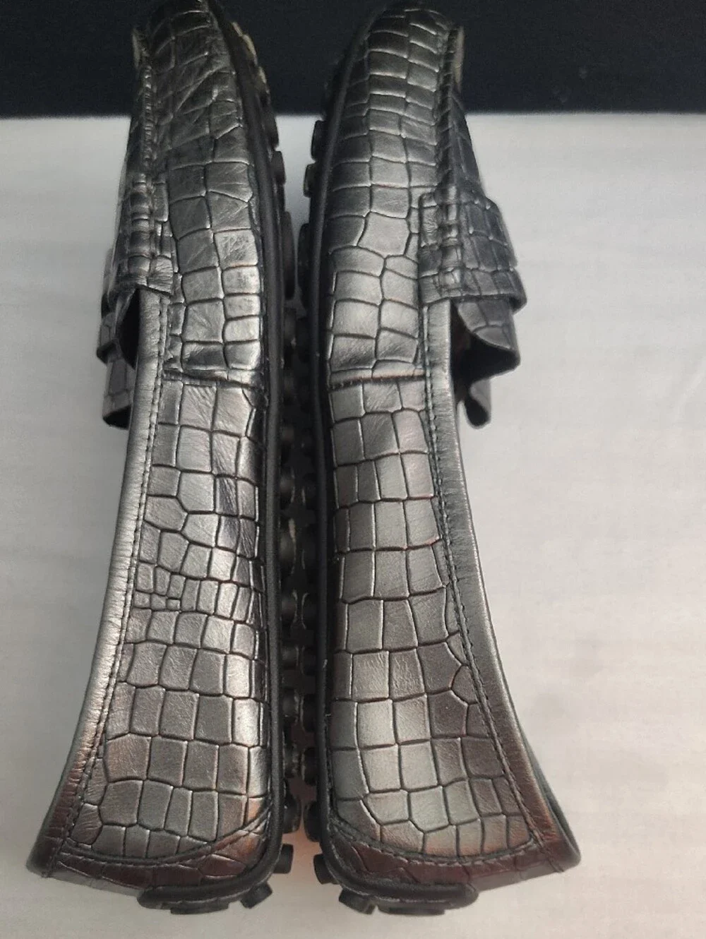 Born Malena Metallic Pewter Croc Leather Driving Loafers Size 8.5